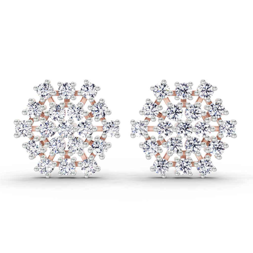 Lab Grown Diamond 1.67 Carat Round Snowflake Stud Earrings 14K - Rose Gold