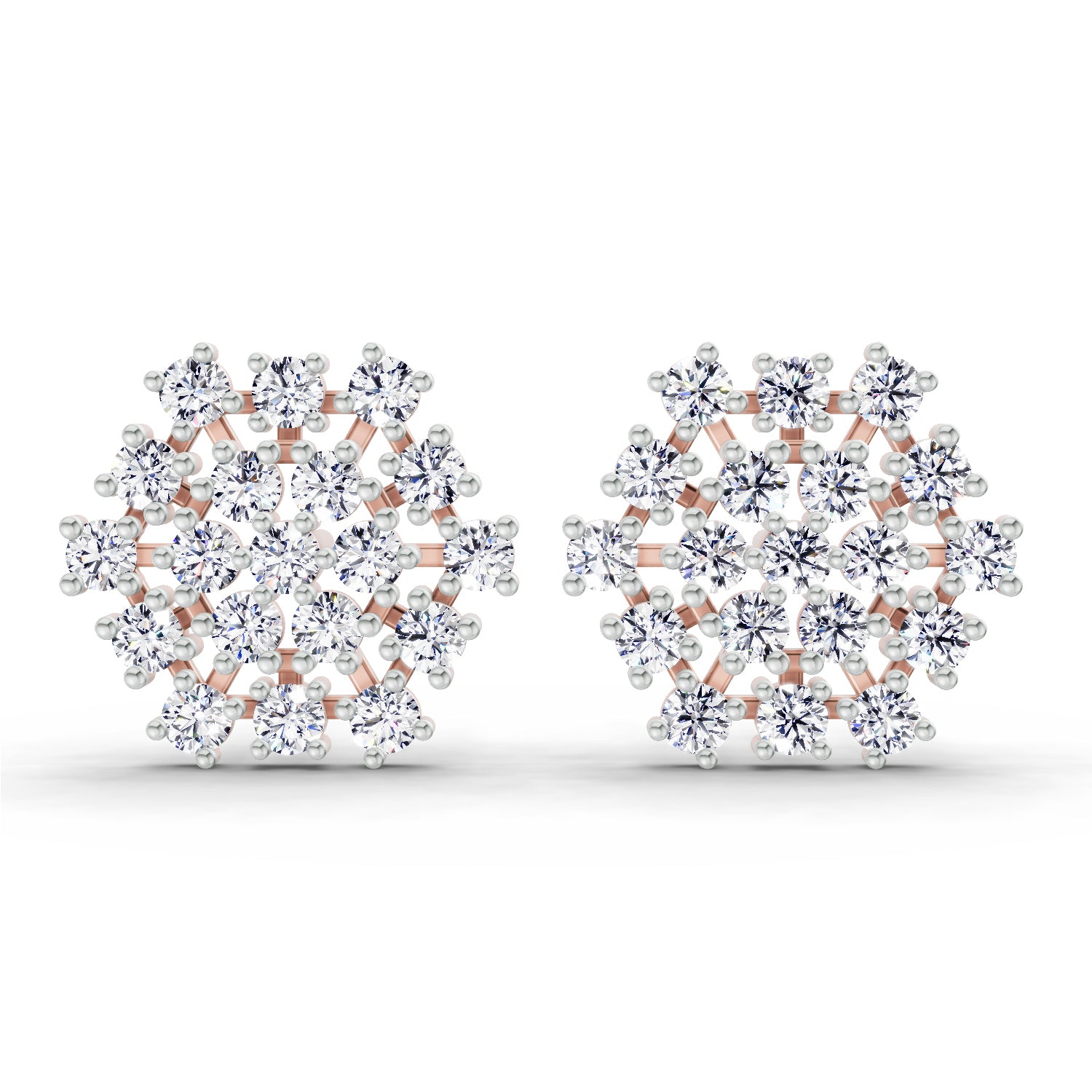 Lab Grown Diamond 1.67 Carat Round Snowflake Stud Earrings 14K - Rose Gold