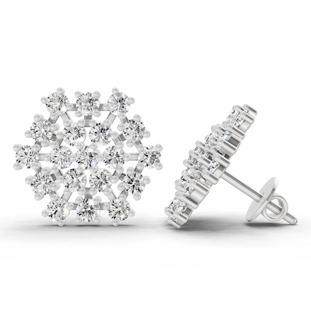 Lab Grown Diamond 1.67 Carat Round Snowflake Stud Earrings 14K - White Gold