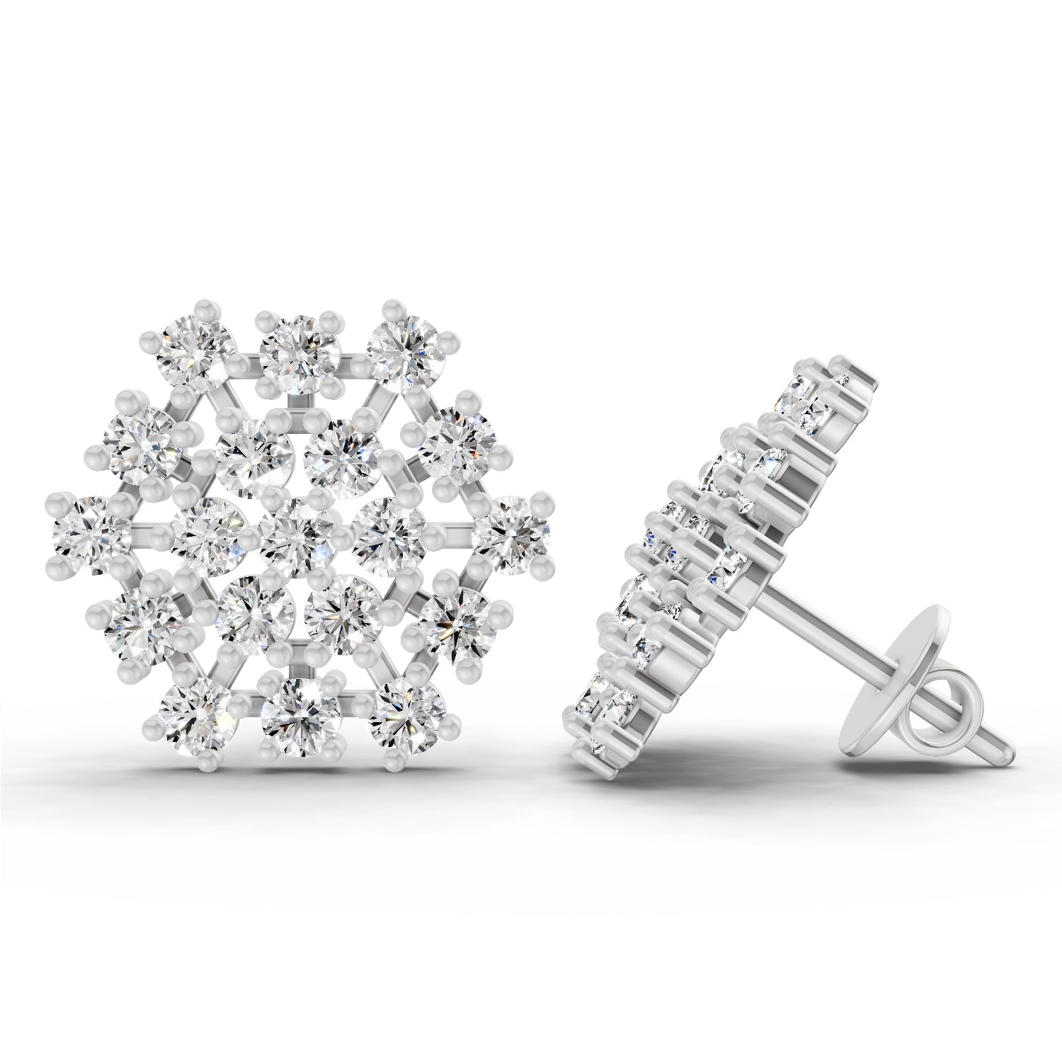 Lab Grown Diamond 1.67 Carat Round Snowflake Stud Earrings 14K - White Gold