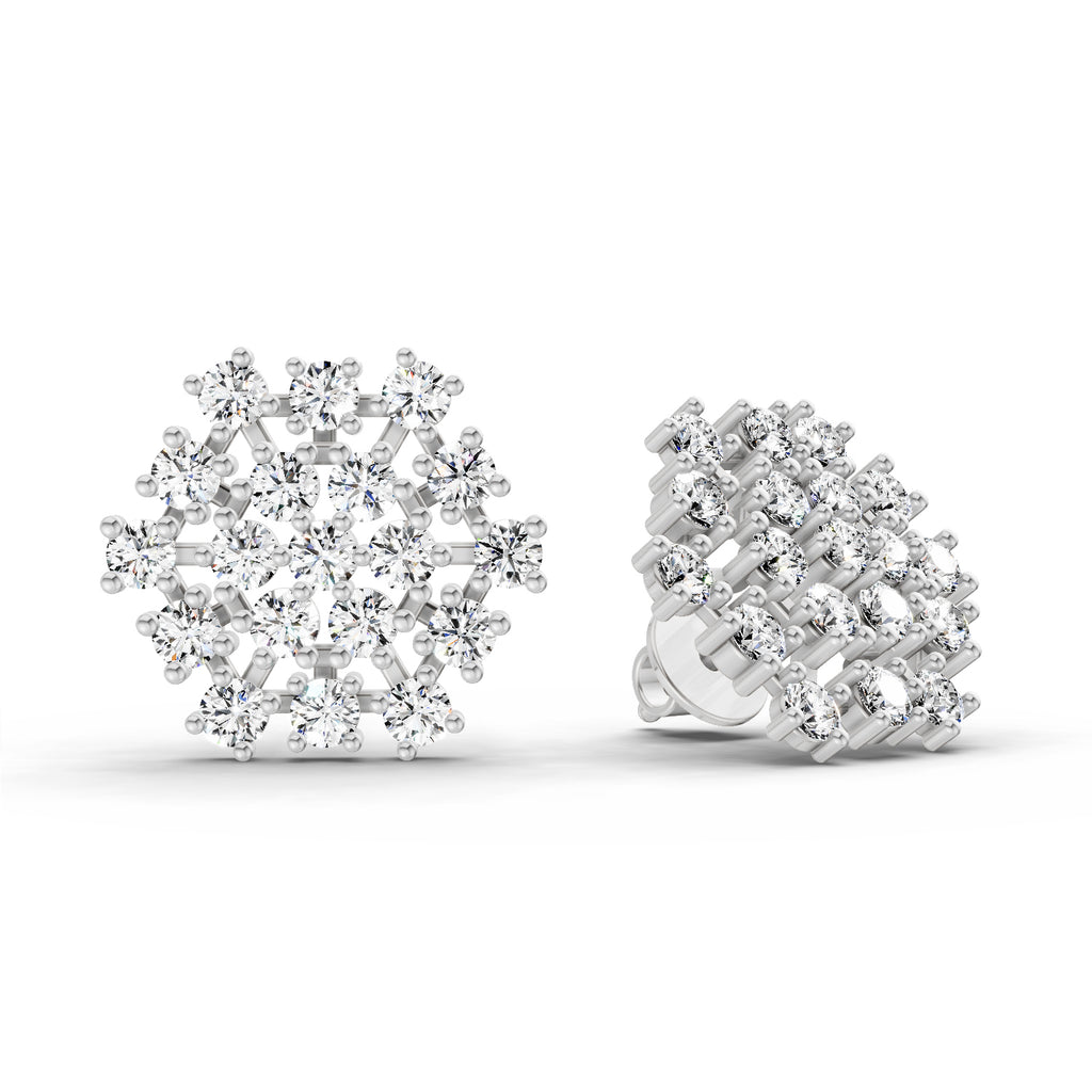 Lab Grown Diamond 1.67 Carat Round Snowflake Stud Earrings 14K - White Gold