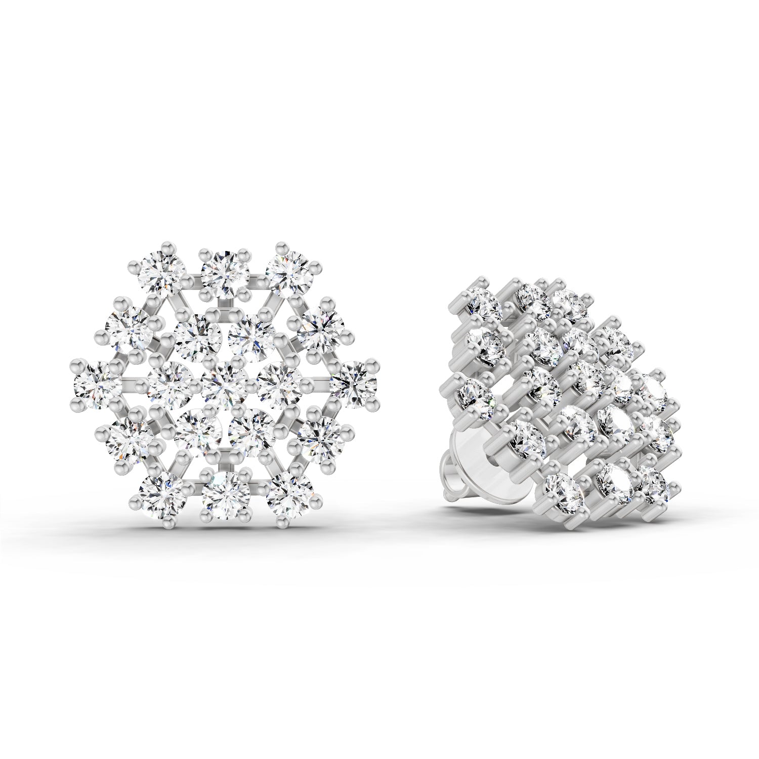 Lab Grown Diamond 1.67 Carat Round Snowflake Stud Earrings 14K - White Gold