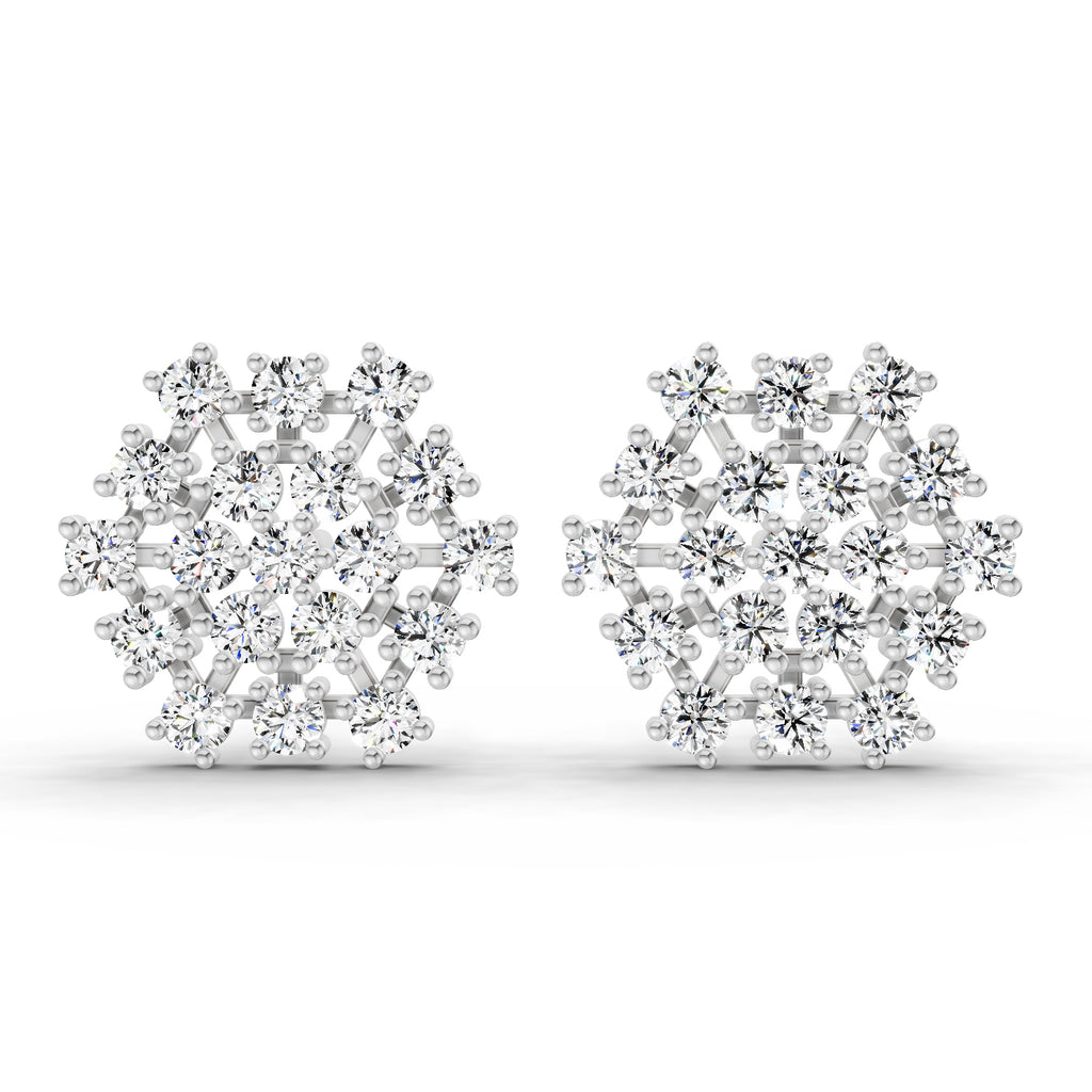 Lab Grown Diamond 1.67 Carat Round Snowflake Stud Earrings 14K - White Gold