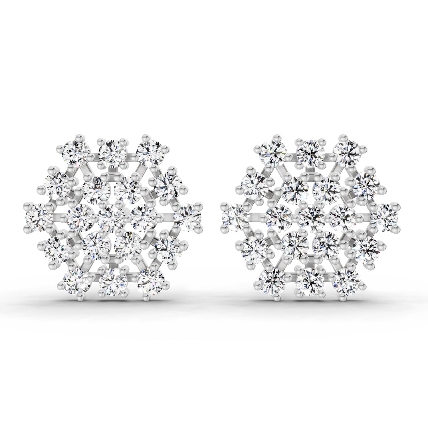 Lab Grown Diamond 1.67 Carat Round Snowflake Stud Earrings 14K - White Gold