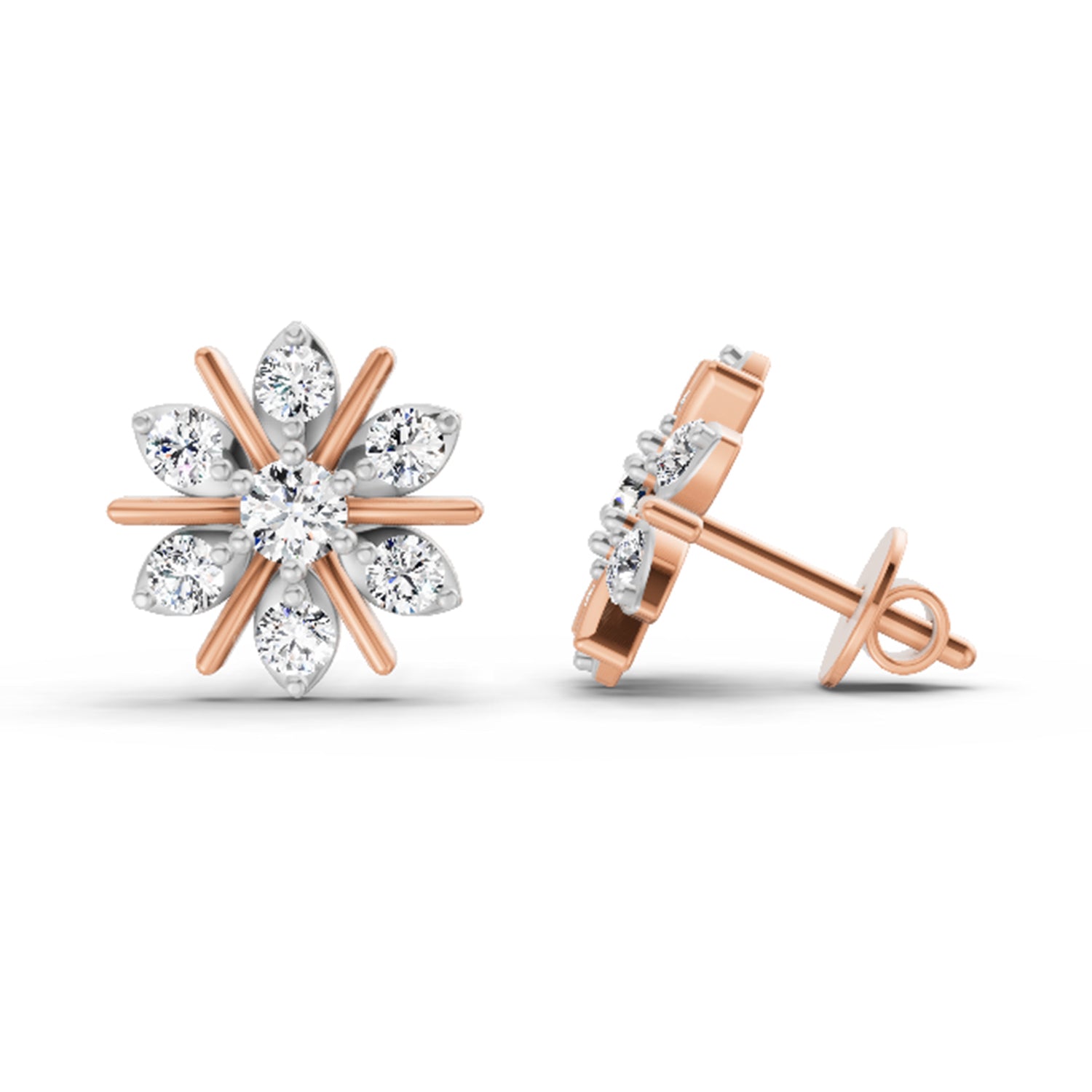 0.94 Carat Round Flower Stud Earrings 14K - Rose Gold