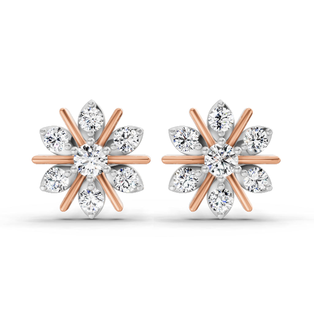 0.94 Carat Round Flower Stud Earrings 14K - Rose Gold