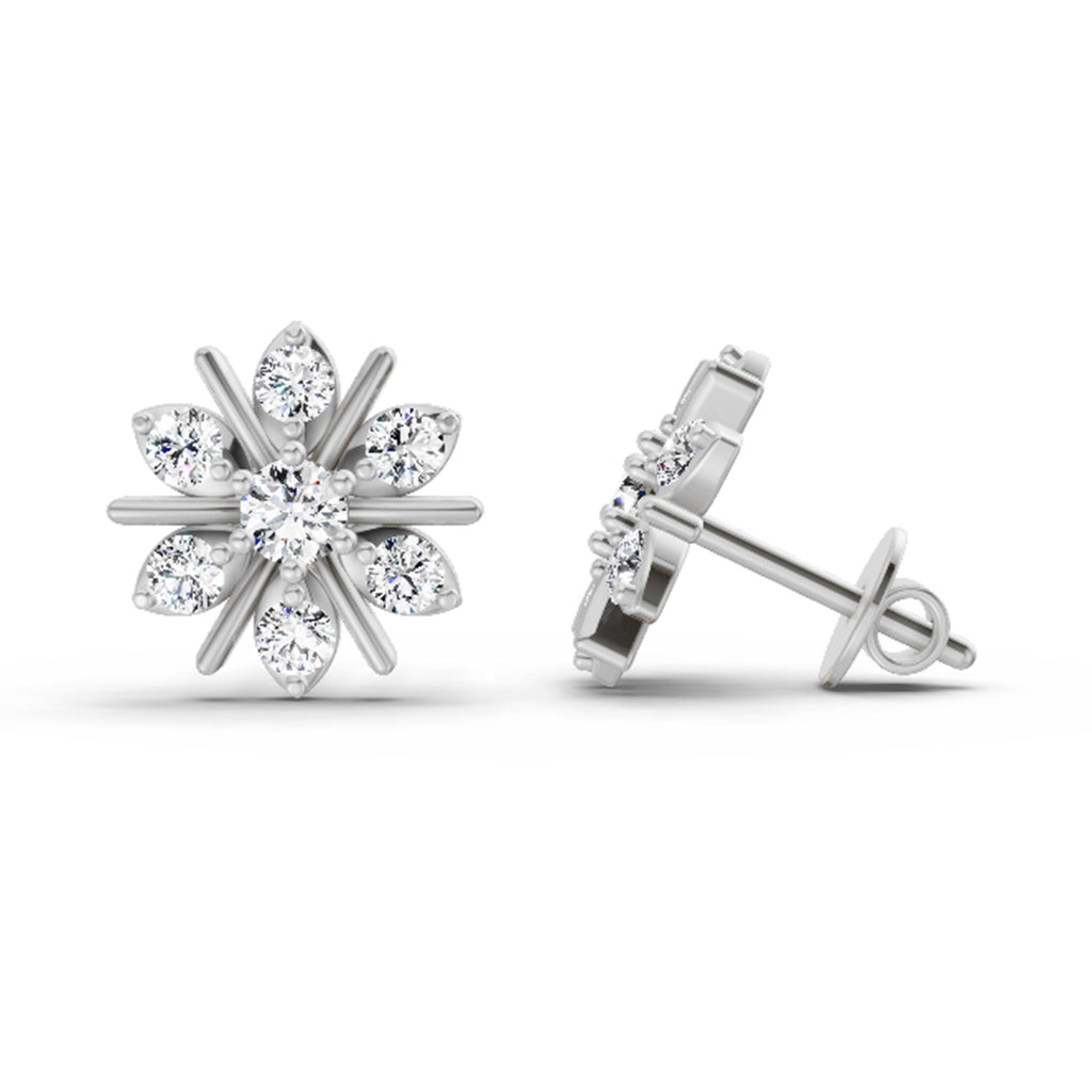 0.94 Carat Round Flower Stud Earrings 14K - White Gold