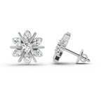 0.94 Carat Round Flower Stud Earrings 14K - White Gold