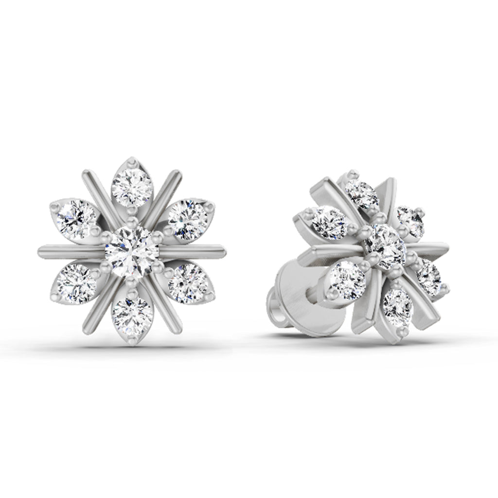 0.94 Carat Round Flower Stud Earrings 14K - White Gold
