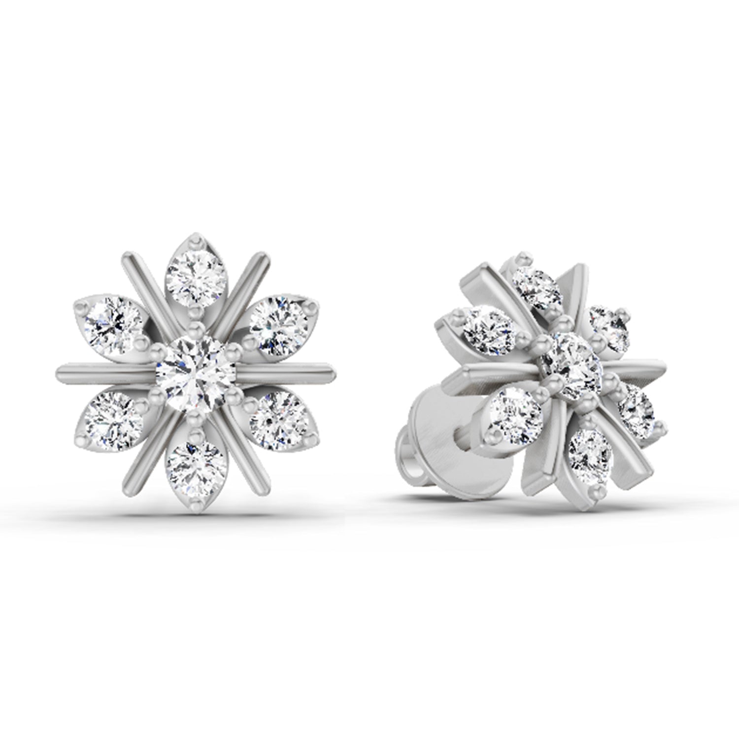 0.94 Carat Round Flower Stud Earrings 14K - White Gold