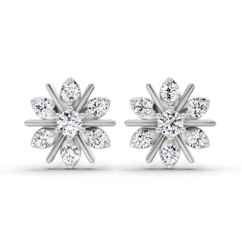0.94 Carat Round Flower Stud Earrings 14K - White Gold