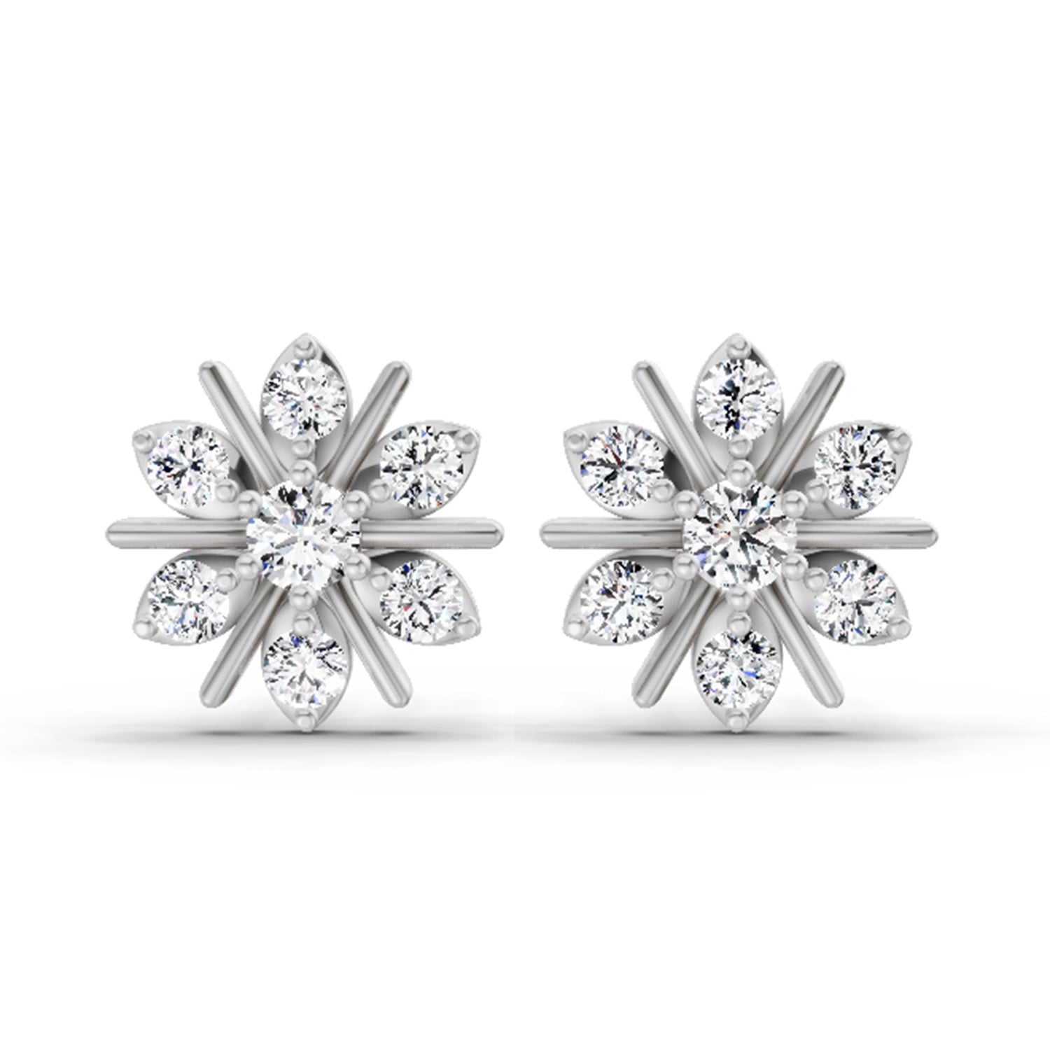 0.94 Carat Round Flower Stud Earrings 14K - White Gold