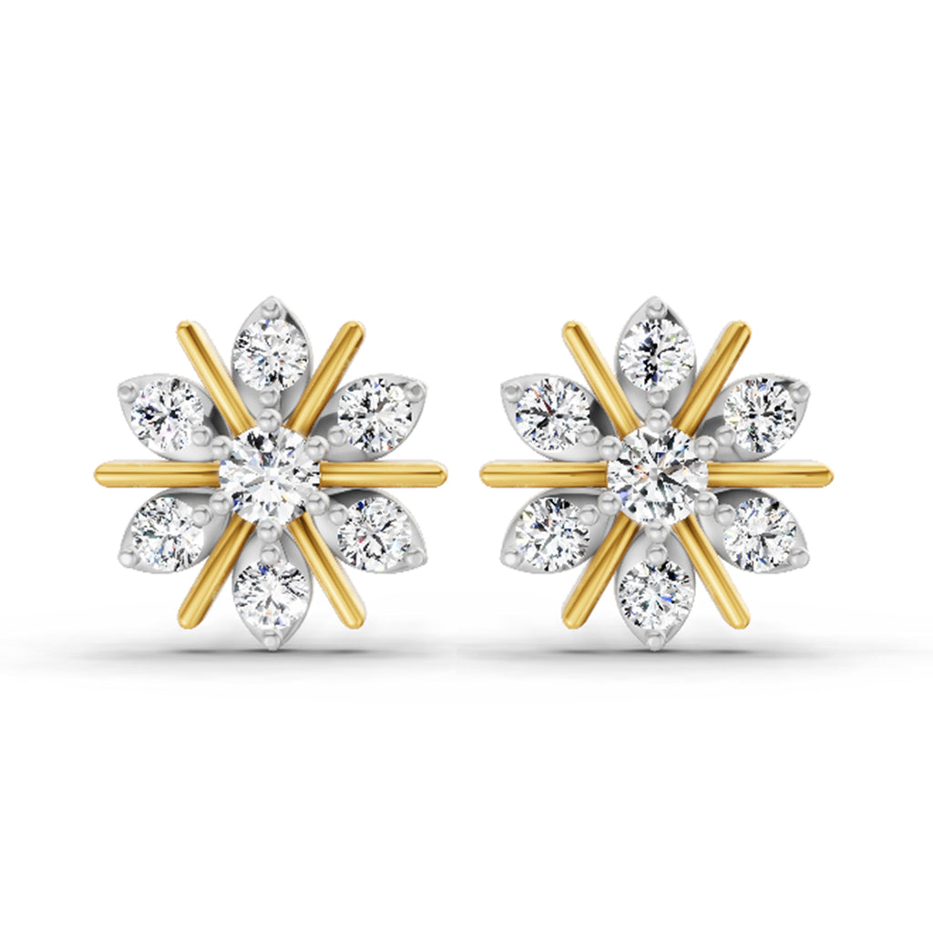 0.94 Carat Round Flower Stud Earrings 14K