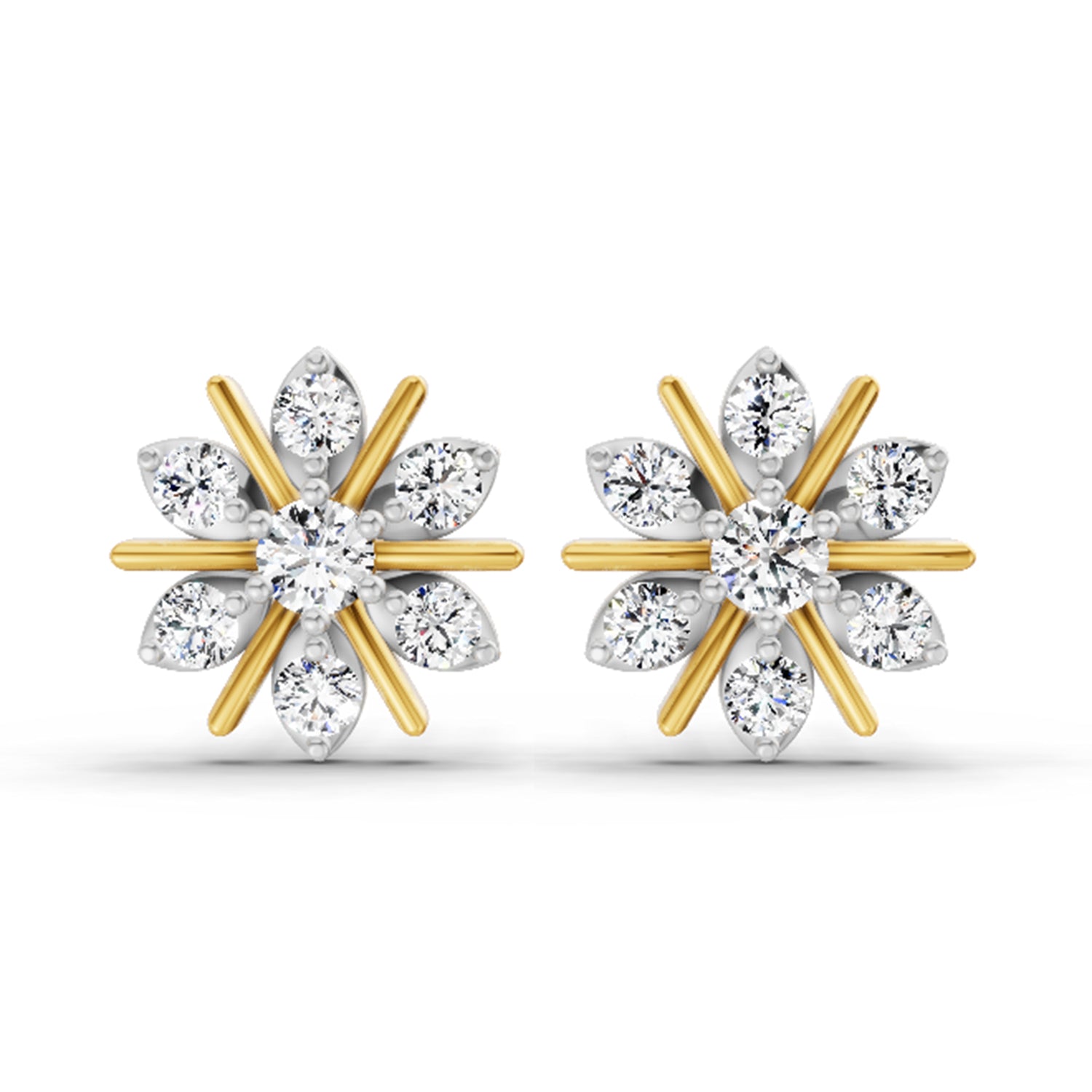 0.94 Carat Round Flower Stud Earrings 14K