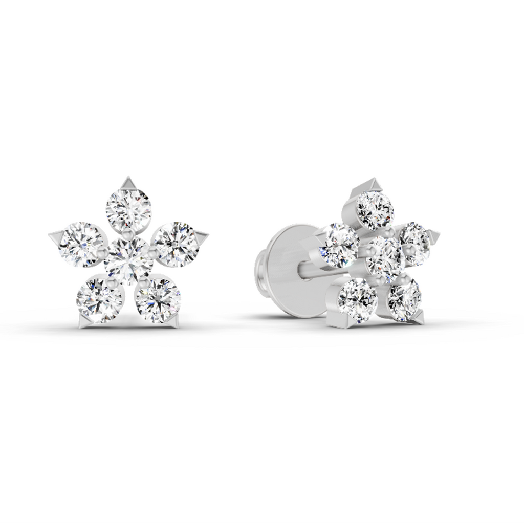 0.55 Carat Floral Stud Earrings 14K - White Gold