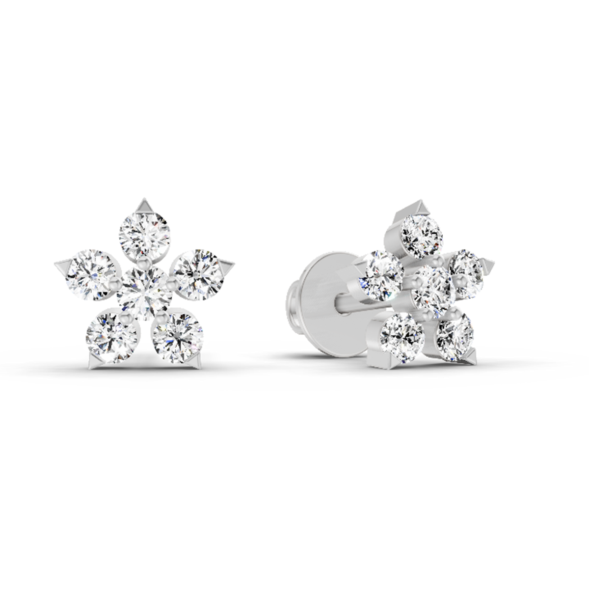 0.55 Carat Floral Stud Earrings 14K - White Gold