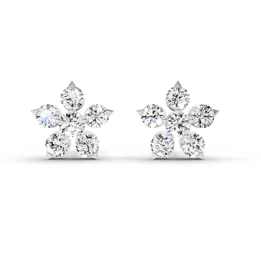 0.55 Carat Floral Stud Earrings 14K - White Gold