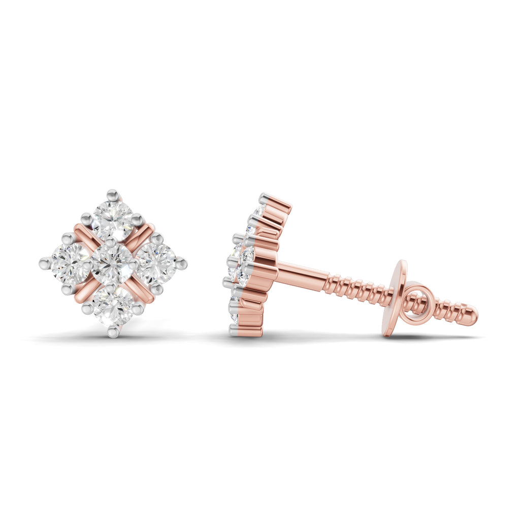 0.35 Carat Round Cluster Stud Earrings 14K - Rose Gold