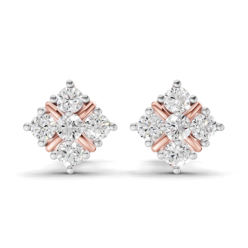 0.35 Carat Round Cluster Stud Earrings 14K - Rose Gold