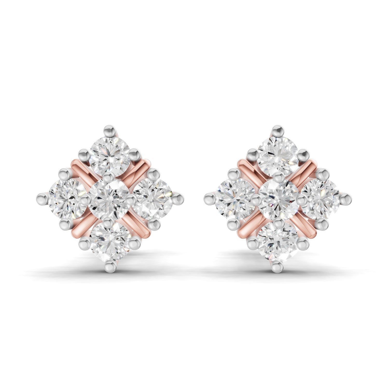 0.35 Carat Round Cluster Stud Earrings 14K - Rose Gold