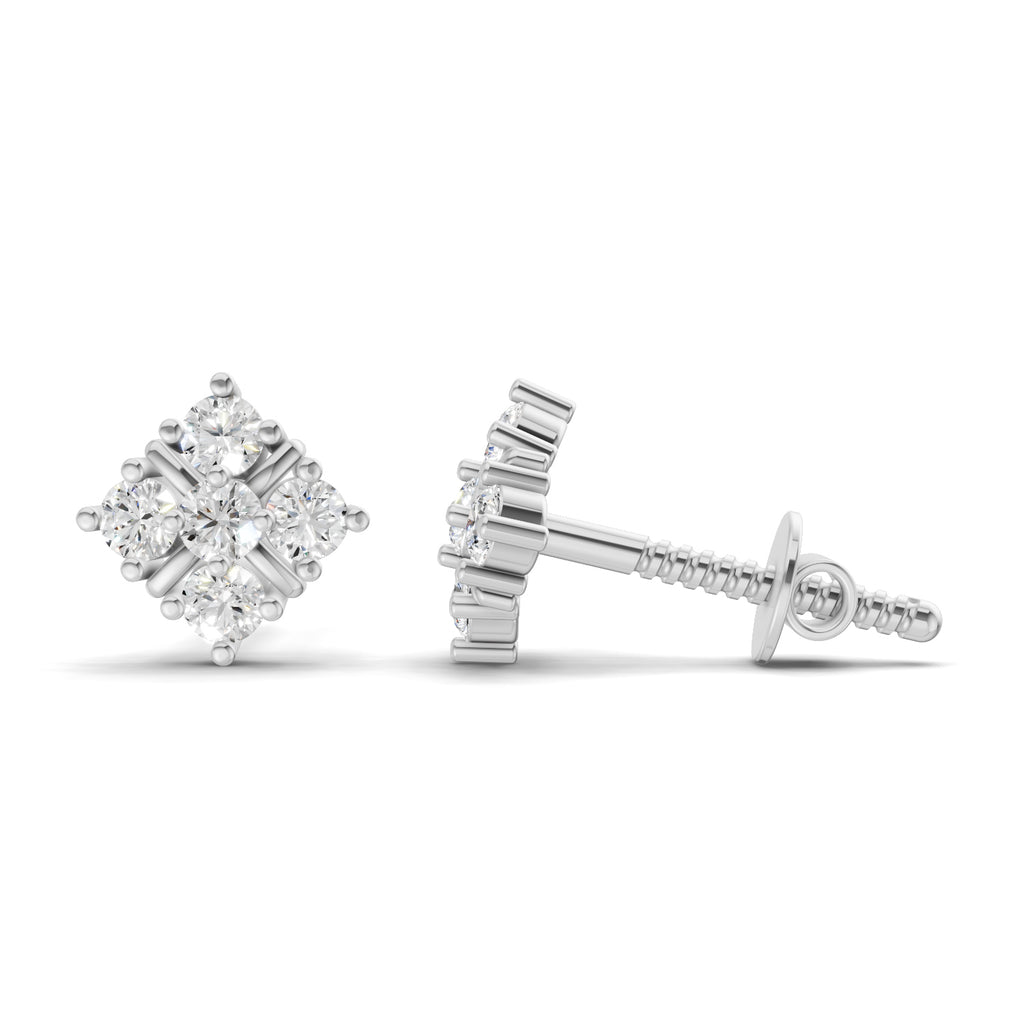 0.35 Carat Round Cluster Stud Earrings 14K - White Gold