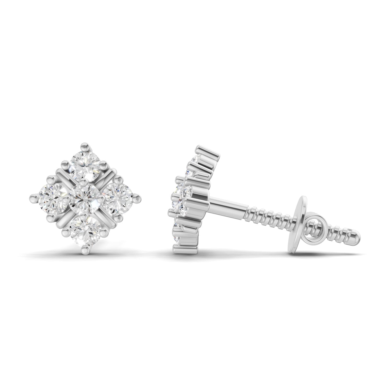0.35 Carat Round Cluster Stud Earrings 14K - White Gold