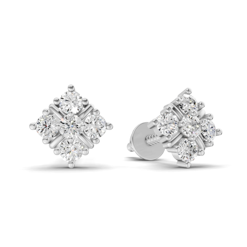 0.35 Carat Round Cluster Stud Earrings 14K - White Gold