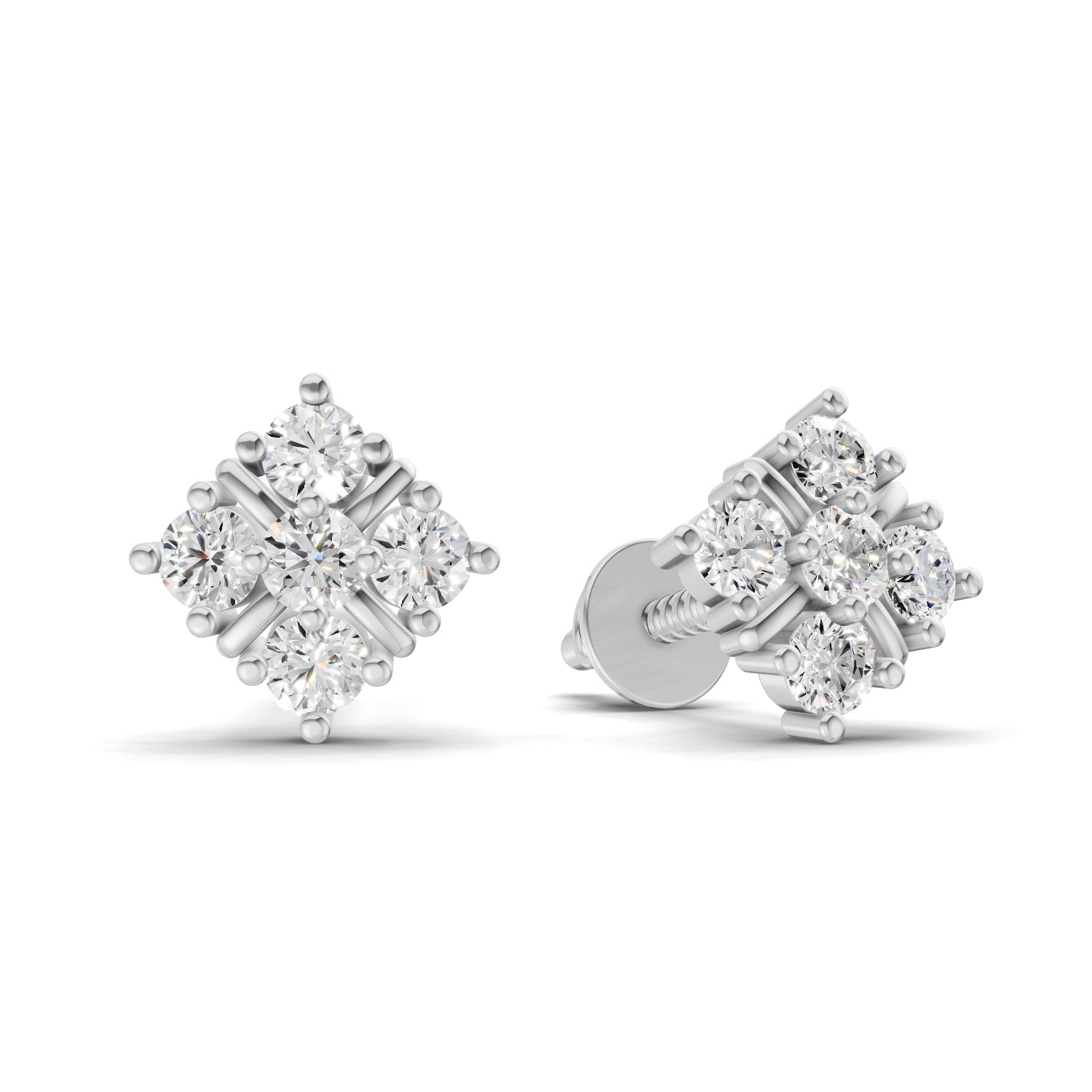 0.35 Carat Round Cluster Stud Earrings 14K - White Gold