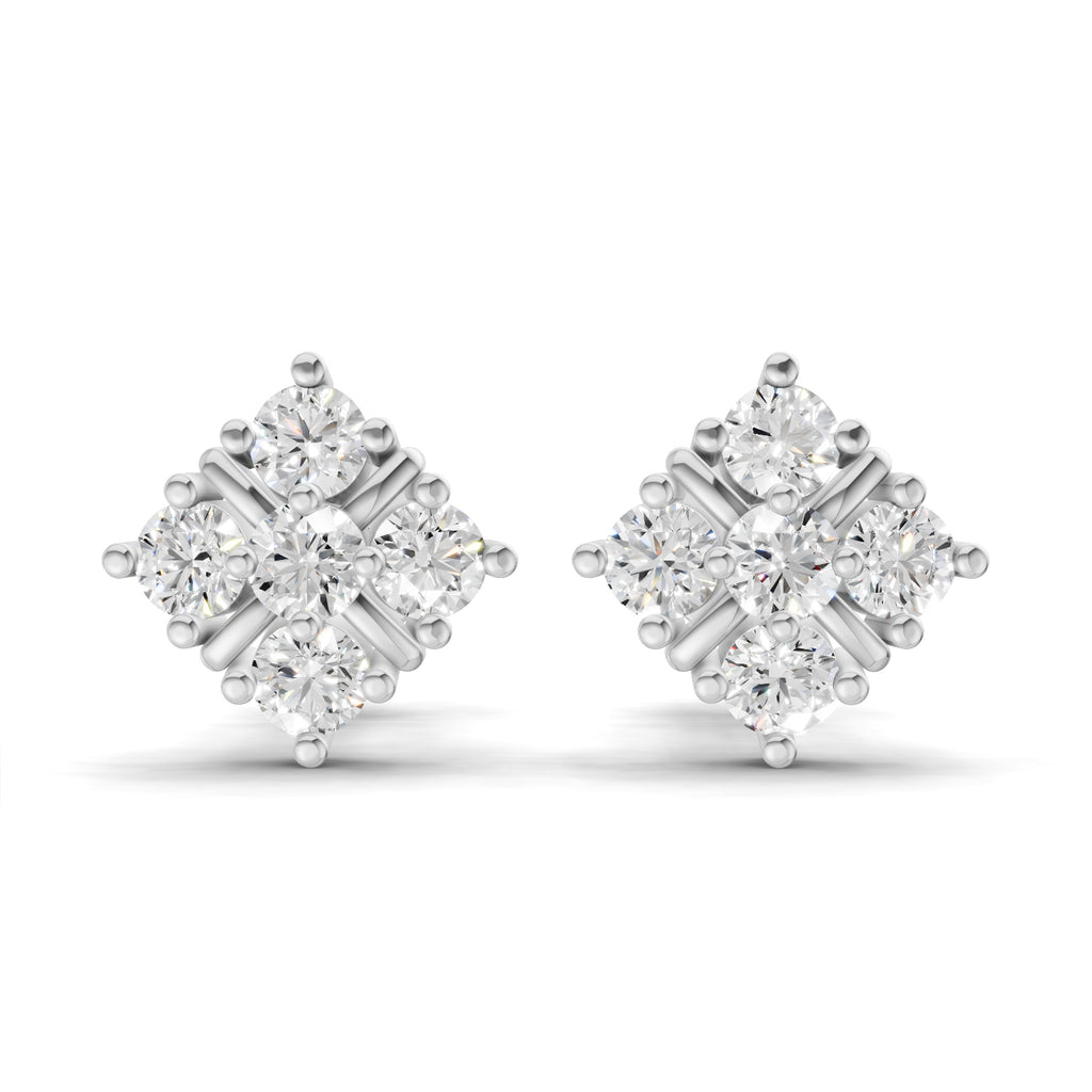 0.35 Carat Round Cluster Stud Earrings 14K - White Gold