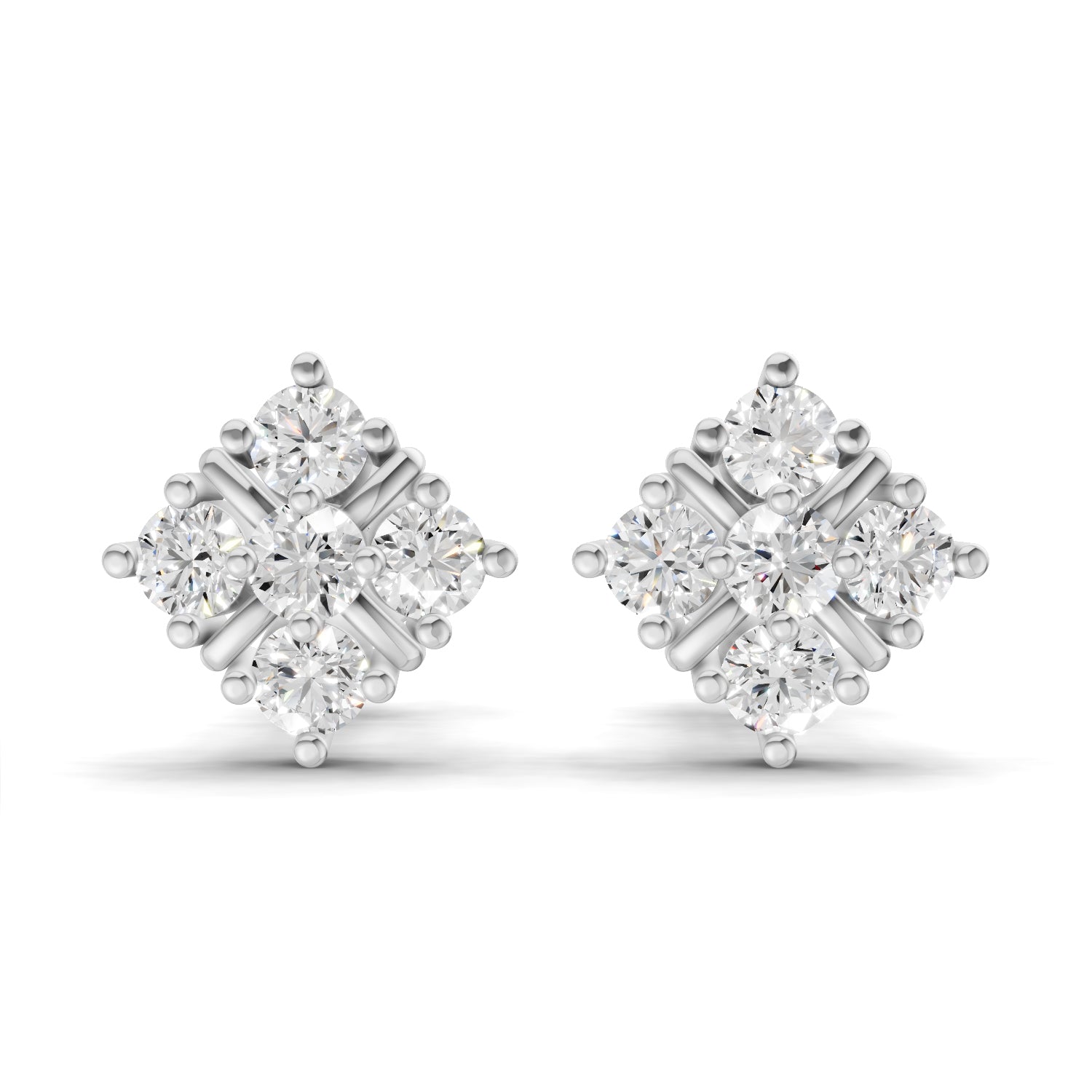 0.35 Carat Round Cluster Stud Earrings 14K - White Gold