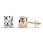 2.64 Carat Cushion Shape 4 Prong Solitaire Diamond Stud Earrings 14K - Rose Gold