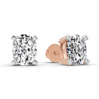 2.64 Carat Cushion Shape 4 Prong Solitaire Diamond Stud Earrings 14K - Rose Gold