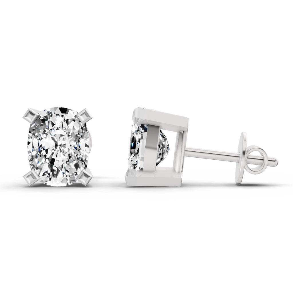 2.64 Carat Cushion Shape 4 Prong Solitaire Diamond Stud Earrings 14K - White Gold