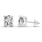 2.64 Carat Cushion Shape 4 Prong Solitaire Diamond Stud Earrings 14K - White Gold