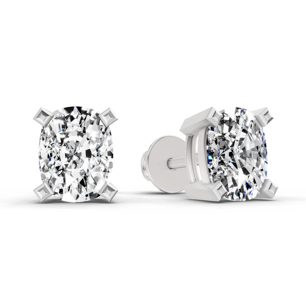 2.64 Carat Cushion Shape 4 Prong Solitaire Diamond Stud Earrings 14K - White Gold