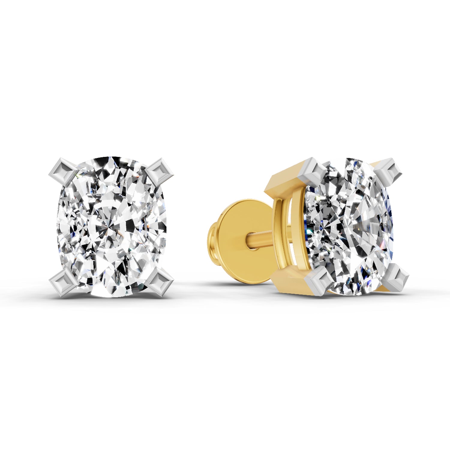 2.64 Carat Cushion Shape 4 Prong Solitaire Diamond Stud Earrings 14K
