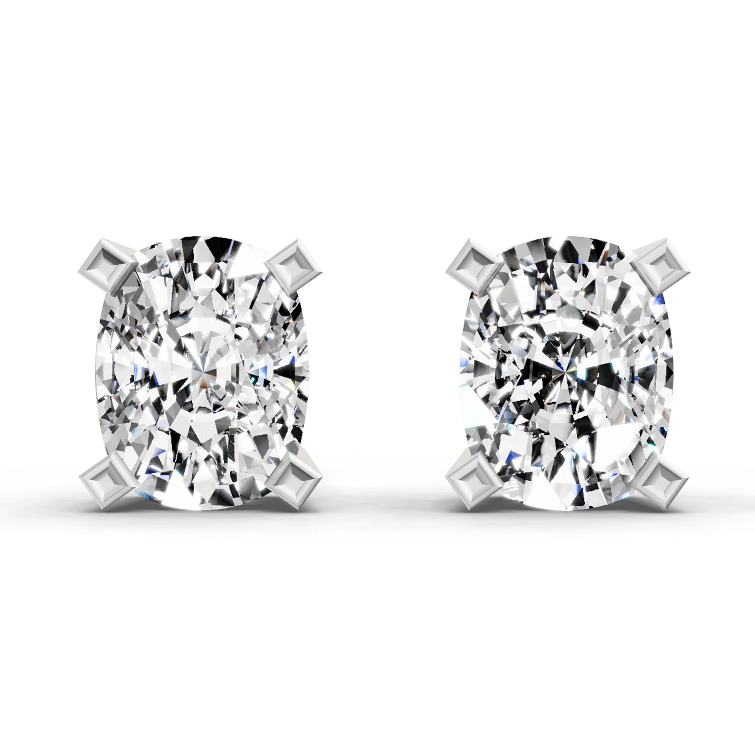 2.64 Carat Cushion Shape 4 Prong Solitaire Diamond Stud Earrings 14K
