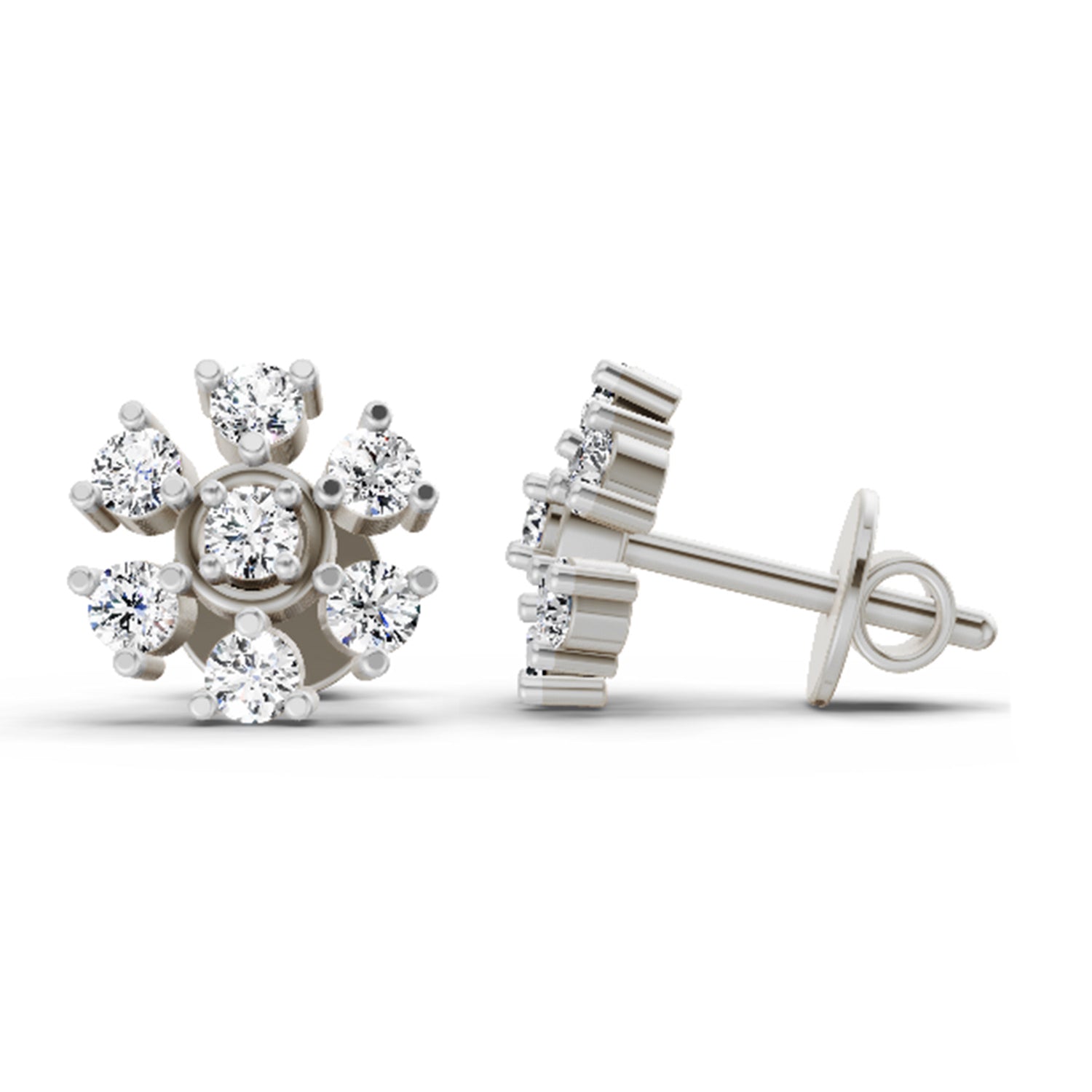 0.70 Carat Round Lily Earrings 14K - White Gold