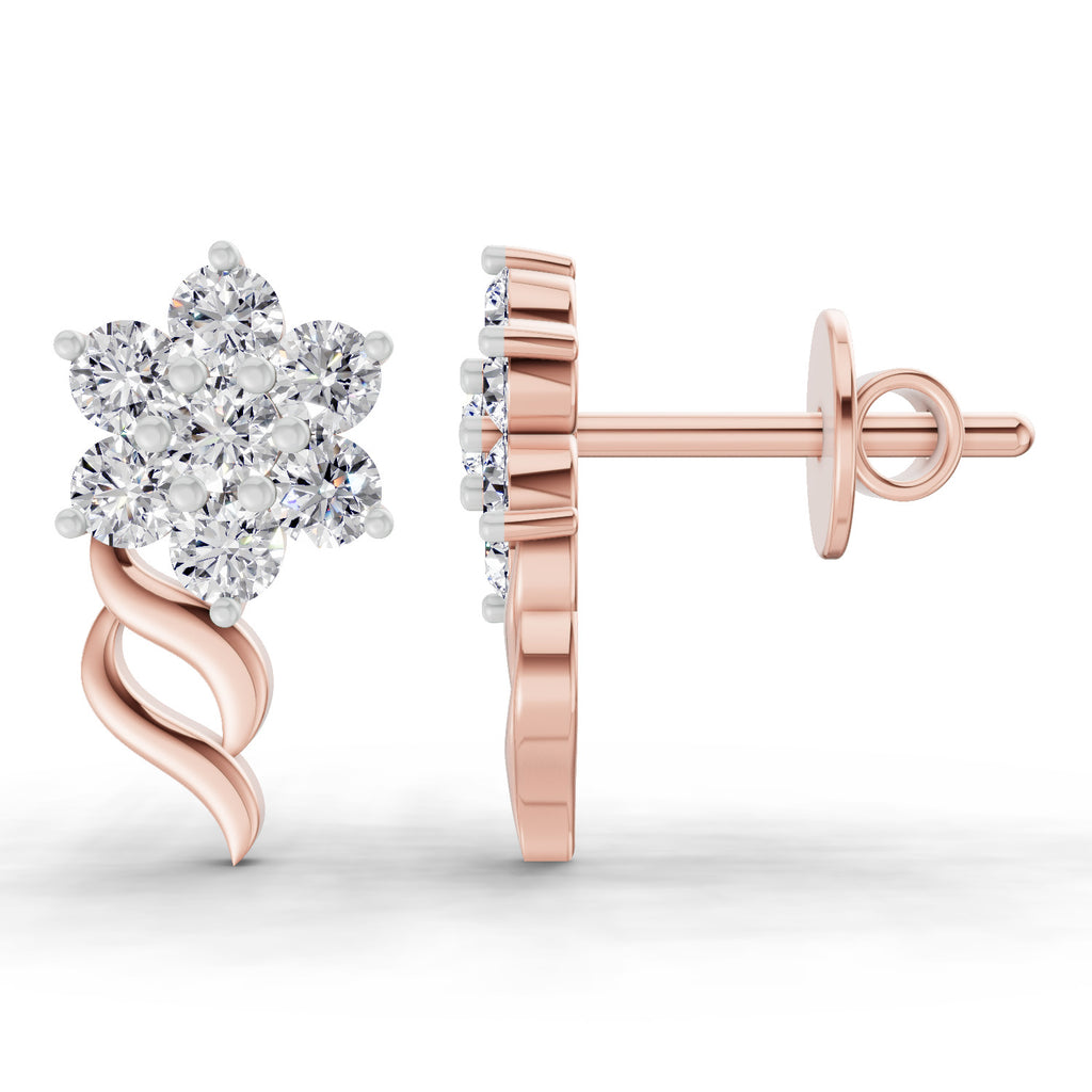 0.73 Carat Round Flower Stud Earrings 14K - Rose Gold