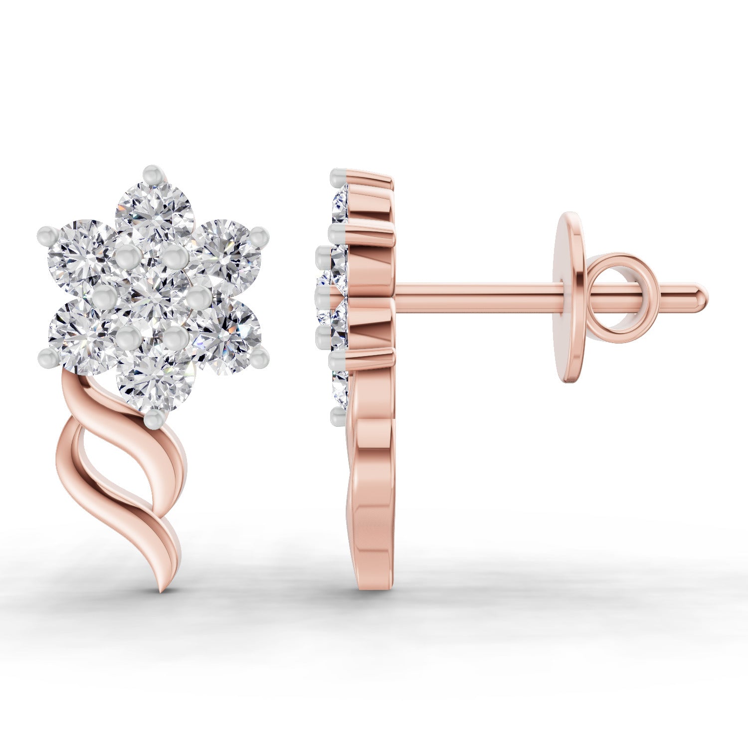0.73 Carat Round Flower Stud Earrings 14K - Rose Gold