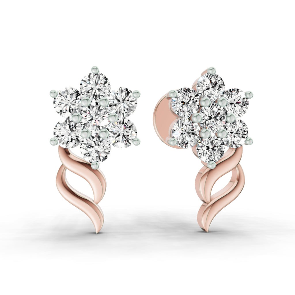 0.73 Carat Round Flower Stud Earrings 14K - Rose Gold