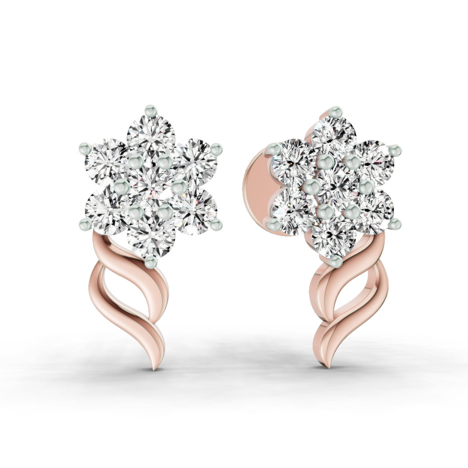 0.73 Carat Round Flower Stud Earrings 14K - Rose Gold