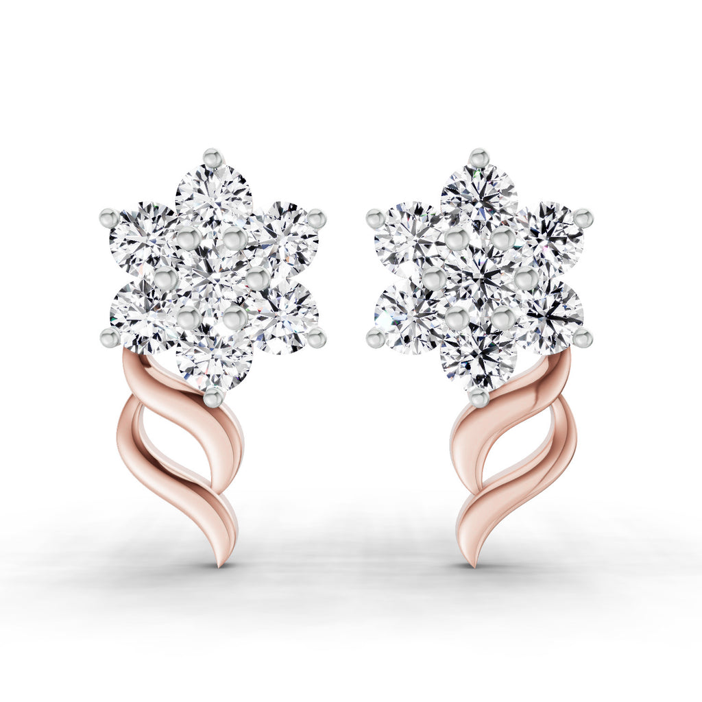 0.73 Carat Round Flower Stud Earrings 14K - Rose Gold