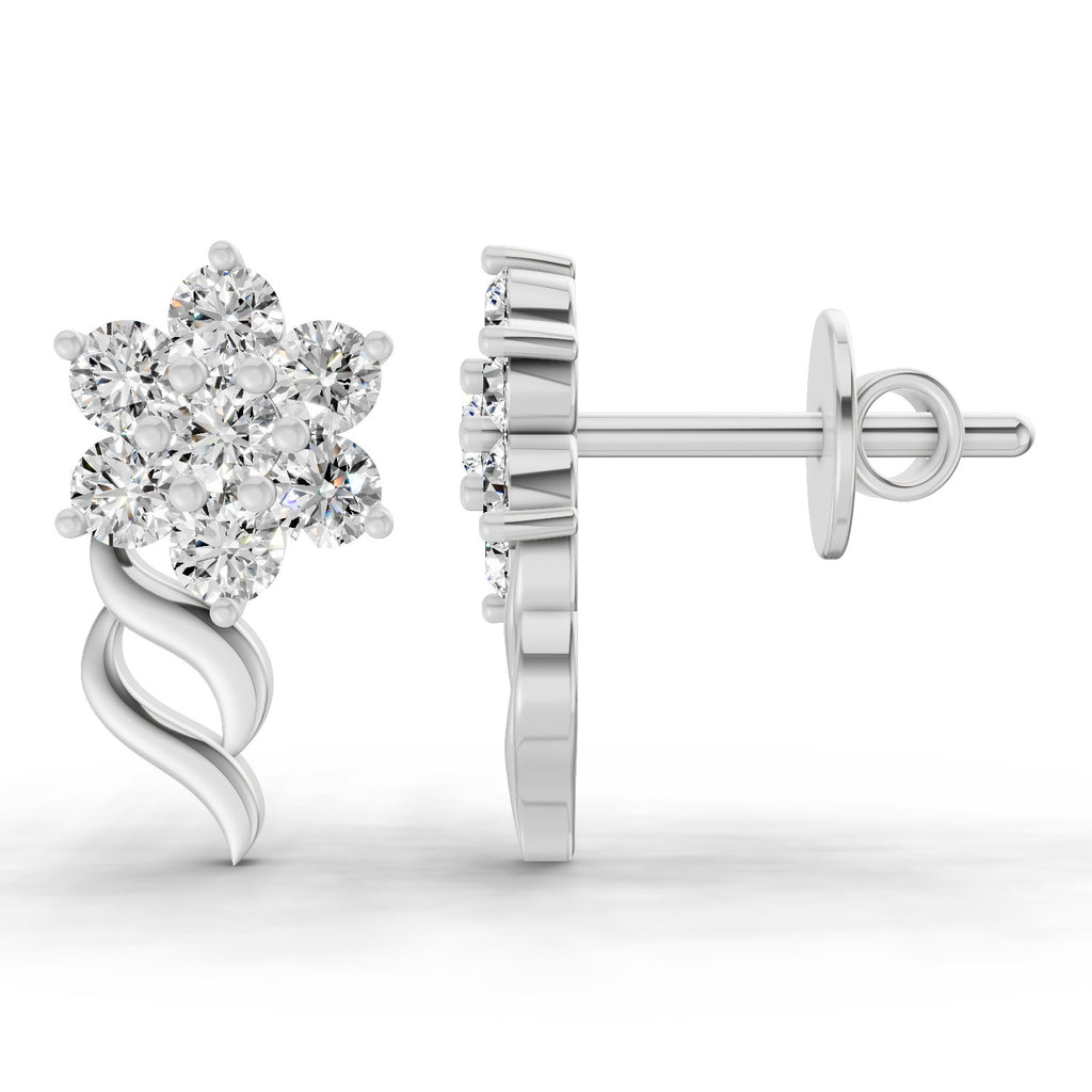 0.73 Carat Round Flower Stud Earrings 14K - White Gold