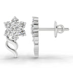 0.73 Carat Round Flower Stud Earrings 14K - White Gold