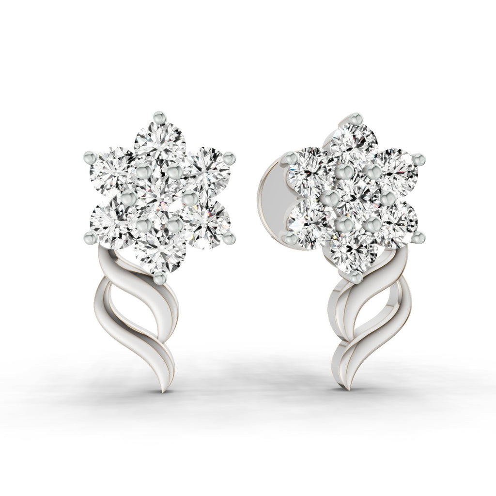 0.73 Carat Round Flower Stud Earrings 14K - White Gold