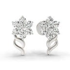 0.73 Carat Round Flower Stud Earrings 14K - White Gold