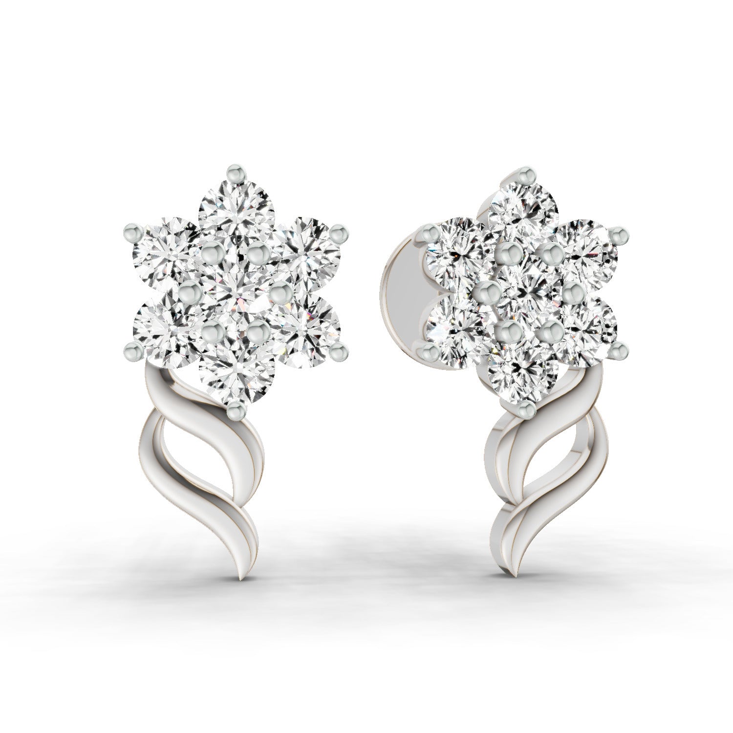0.73 Carat Round Flower Stud Earrings 14K - White Gold