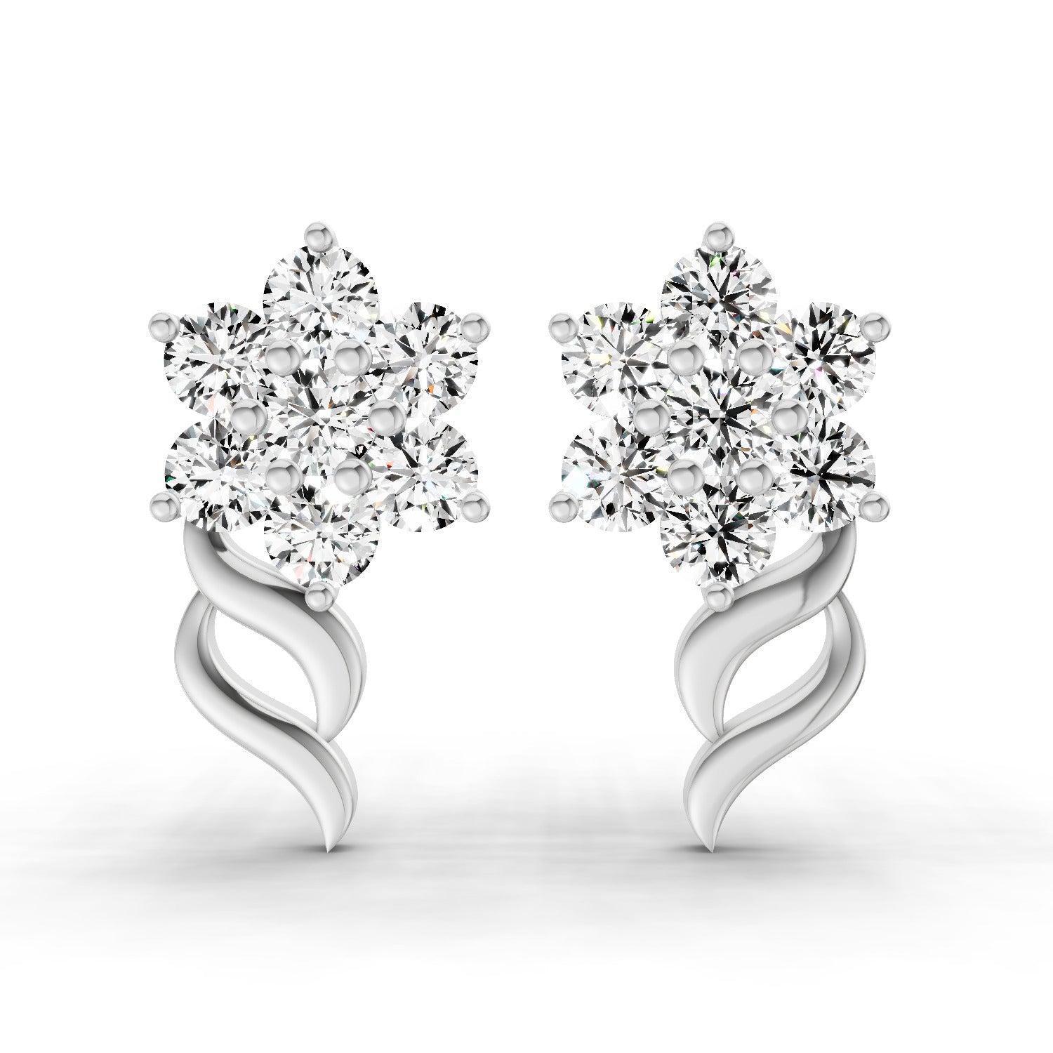 0.73 Carat Round Flower Stud Earrings 14K - White Gold