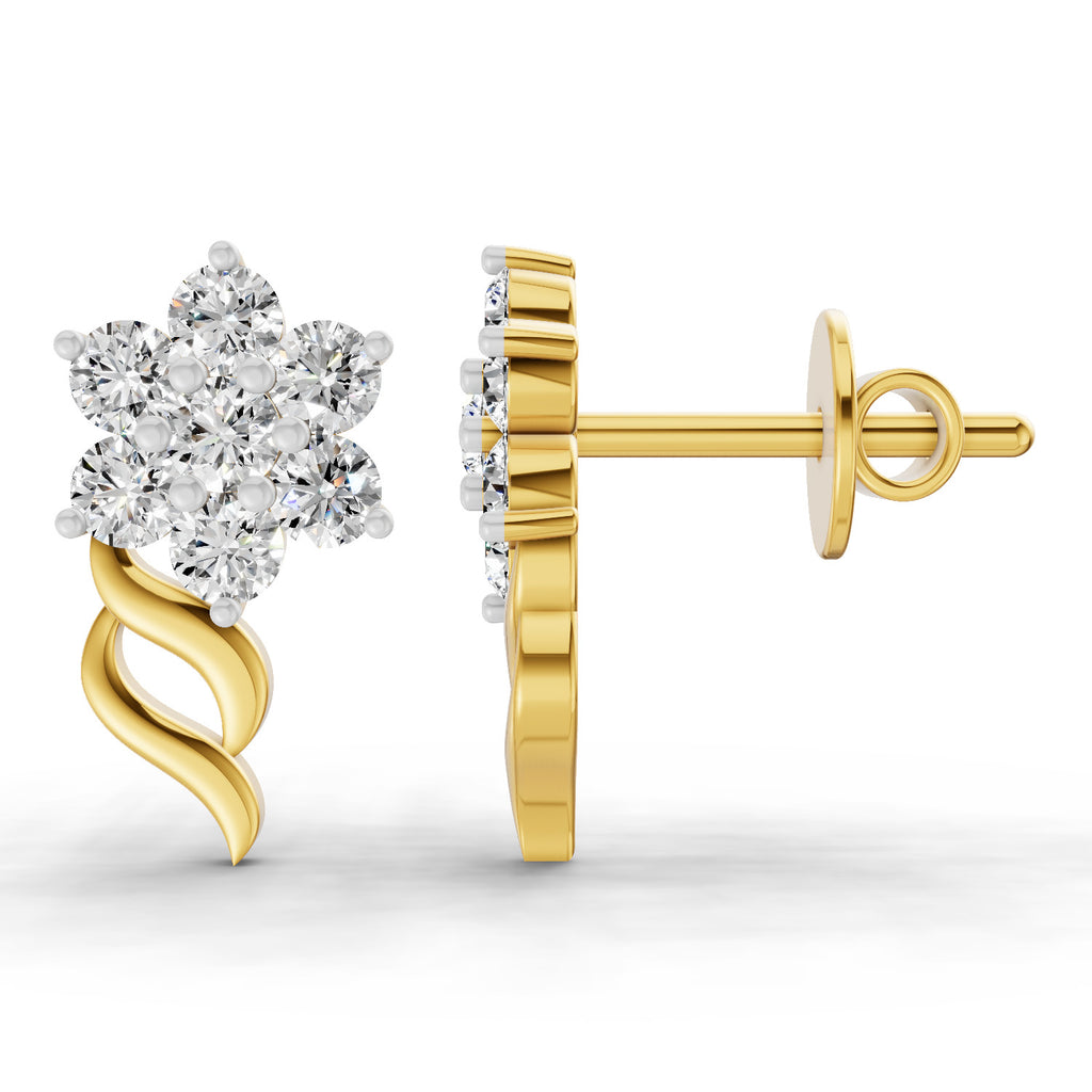 0.73 Carat Round Flower Stud Earrings 14K